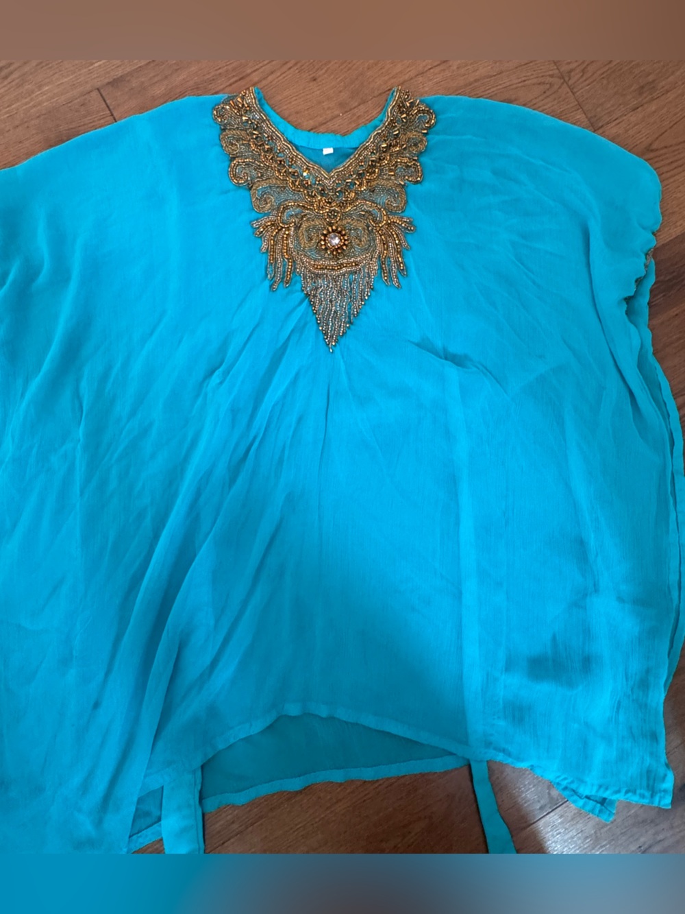 Embellished Turquoise Women's cover-up with Gold Beadwork